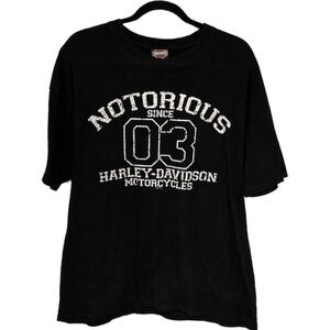🌺 Notorious Harley Davidson, Hawkeye Coralville, black T-shirt Men’s Size XL